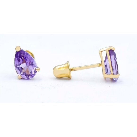 Genuine 1.26 Cts Amethyst Stud Earrings 14k Yellow Gold